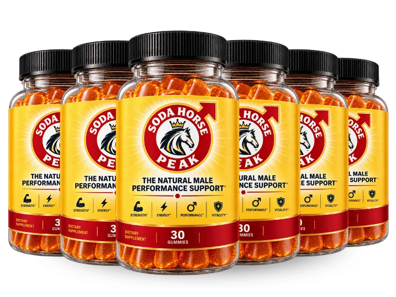 Six Horse Soda Peak gummy supplement bottles