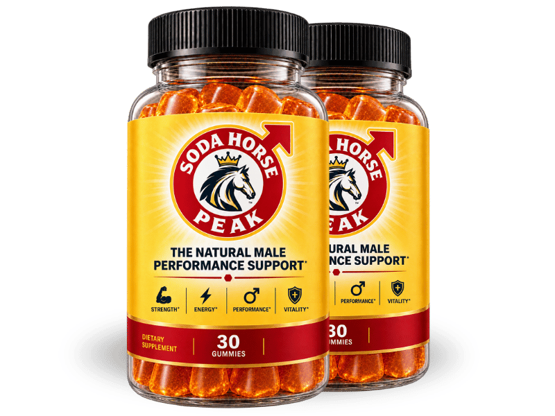 Front view of two Horse Soda Peak gummy bottles; the full Supplement Facts panel is not shown