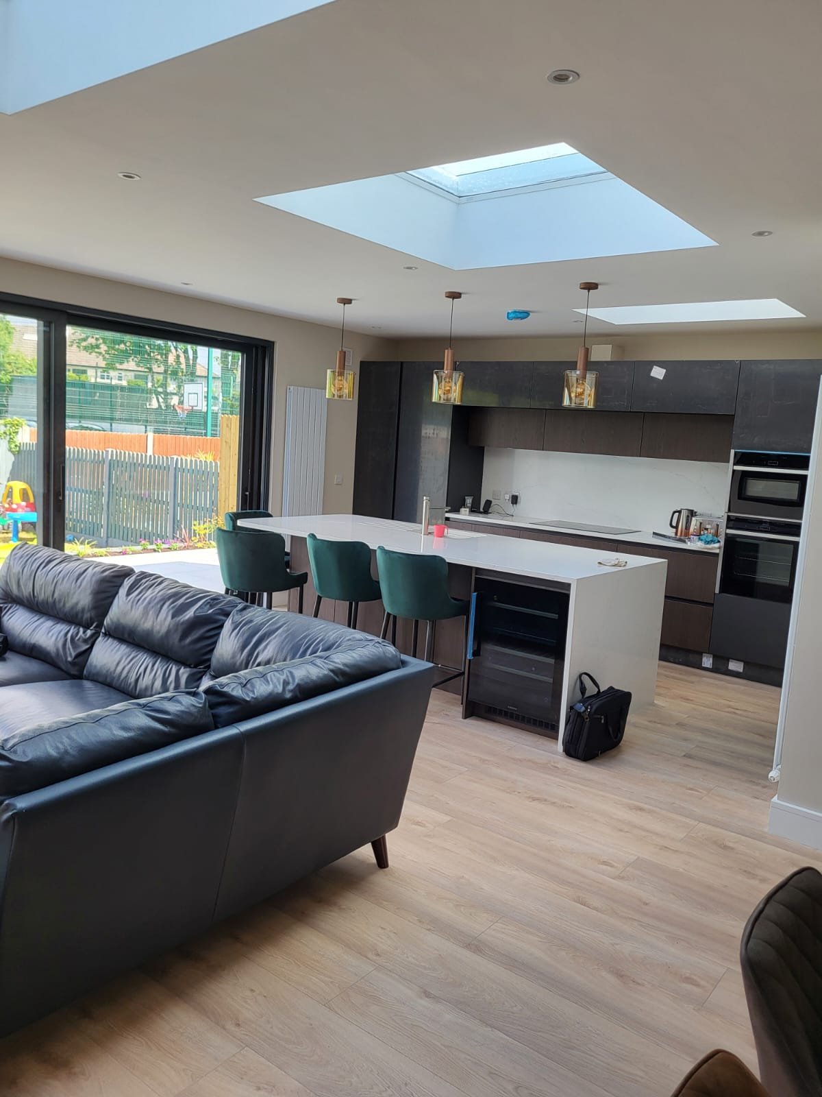 Bright living space with skylight