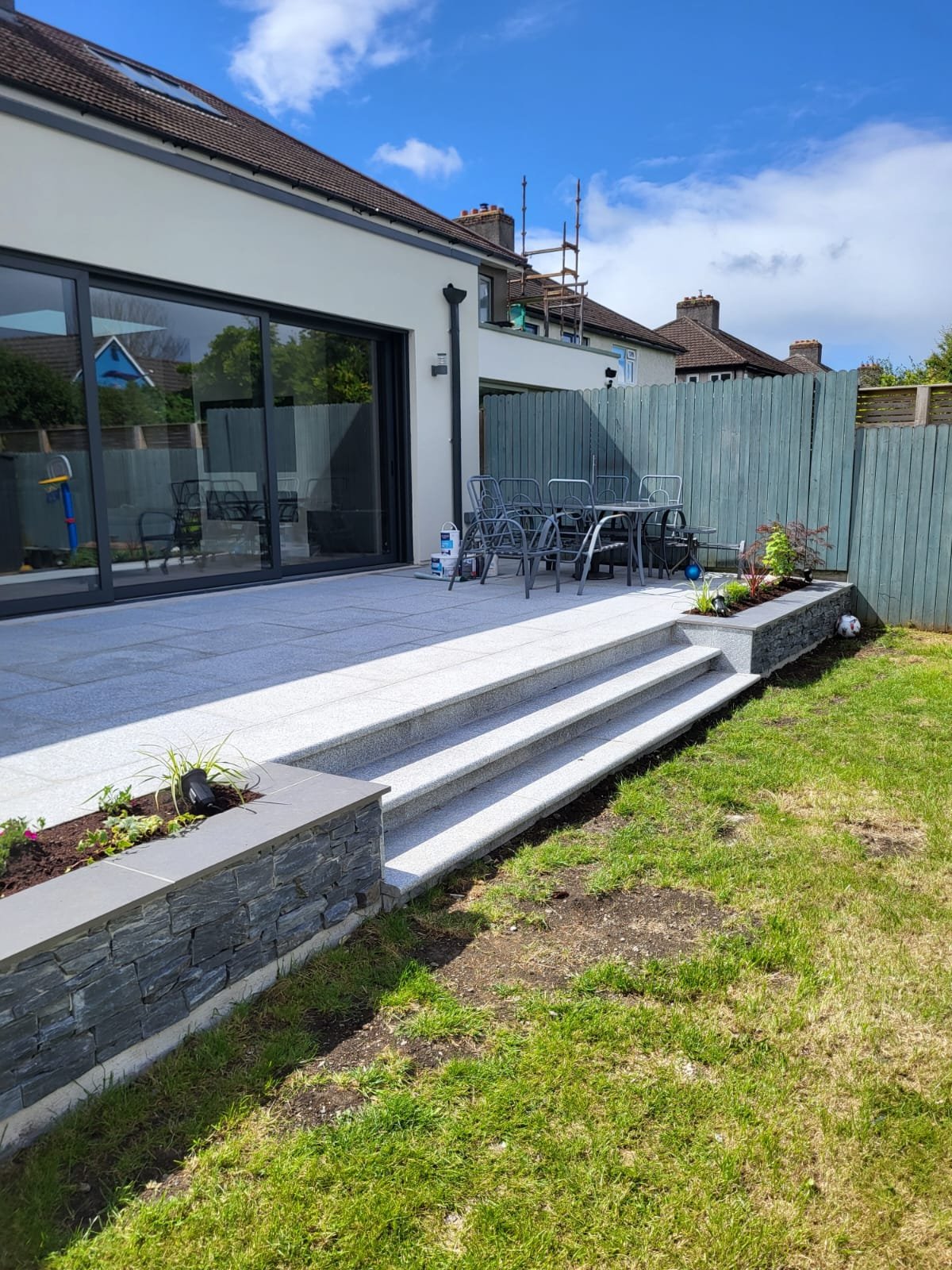 Patio side view and landscaping
