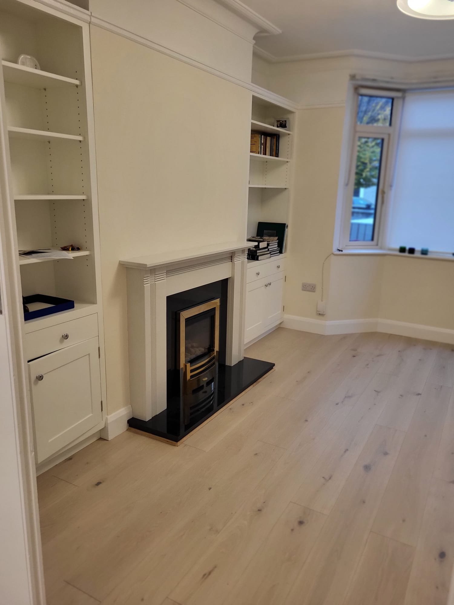 Living room with custom built-ins
