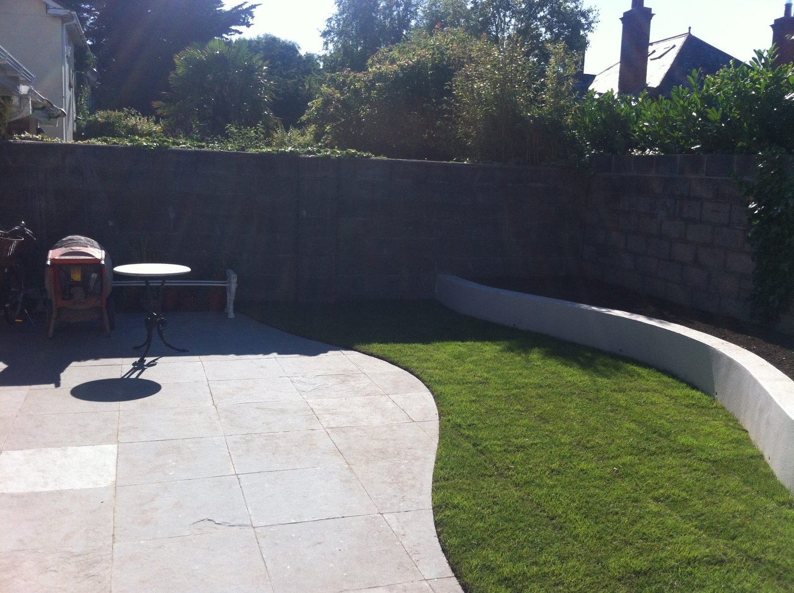 Outdoor garden patio with paving stones