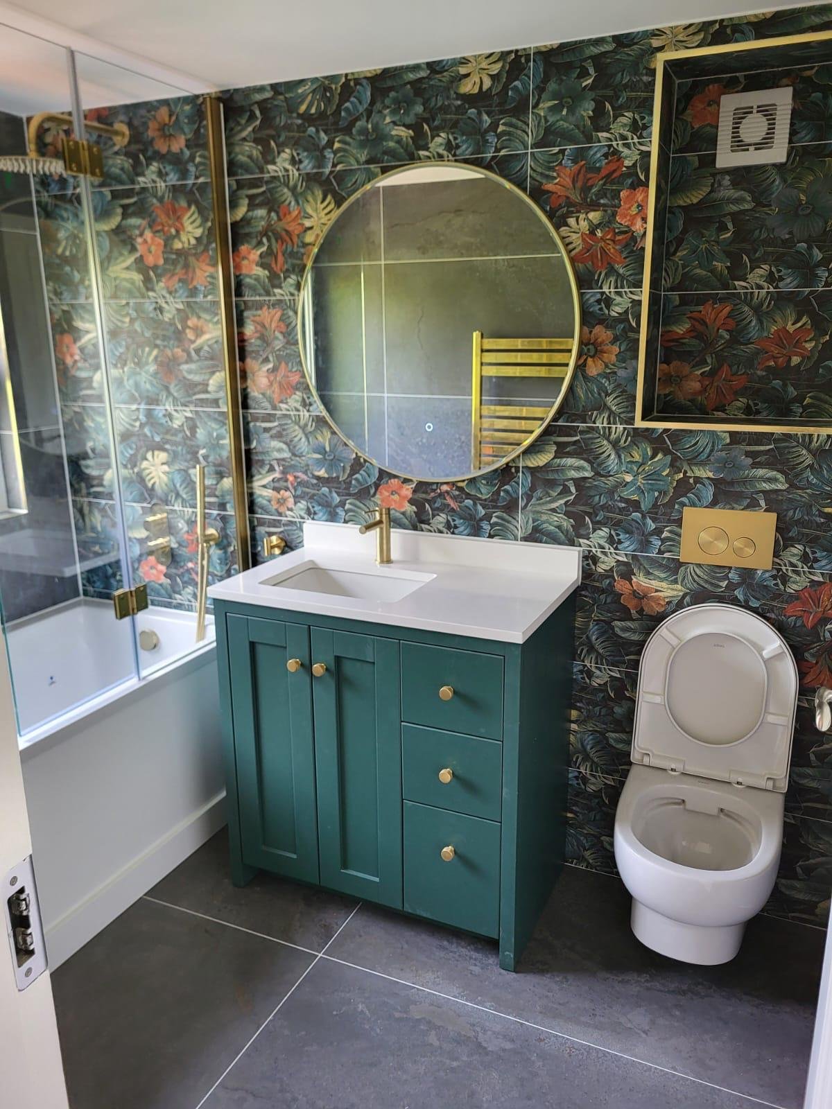 Large open-plan extension with underfloor heating installation and glass doors