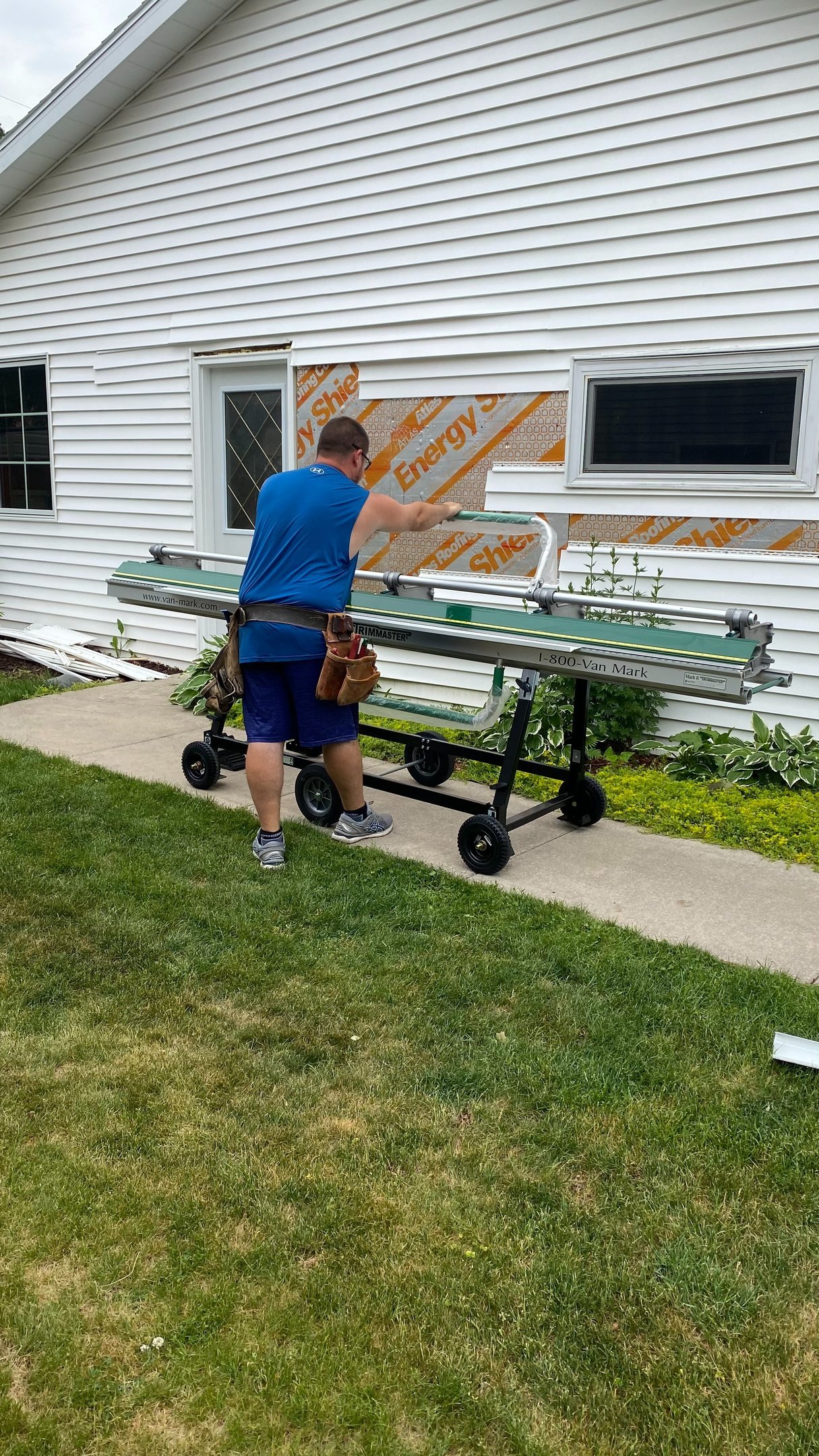 Siding repair work using a metal brake on an Appleton-area Wisconsin home
