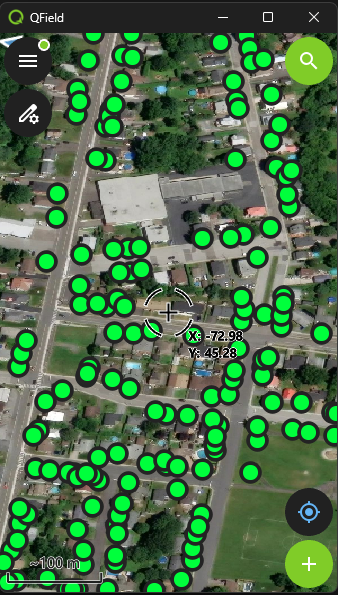 Mobile map interface with GPS-positioned data collection points