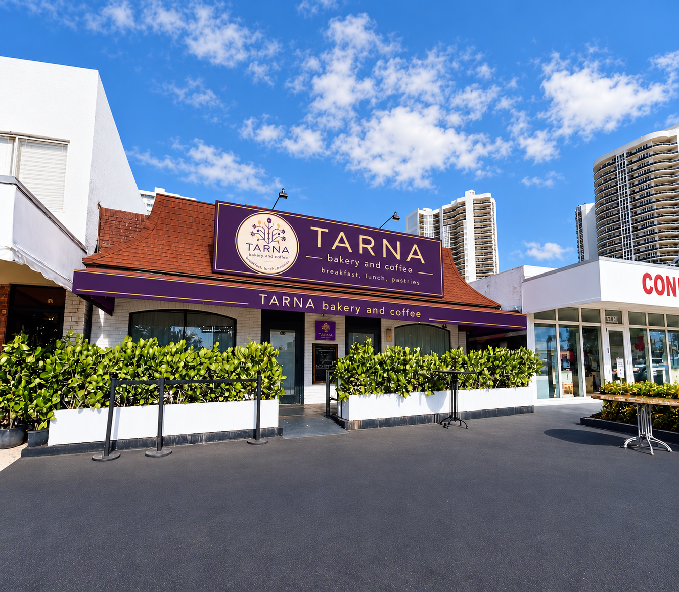Daytime storefront of TARNA Bakery and Coffee on N Ocean Blvd, Fort Lauderdale