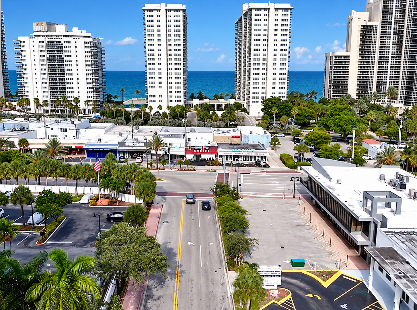 Aerial view of Fort Lauderdale beach towers and the ocean near TARNA