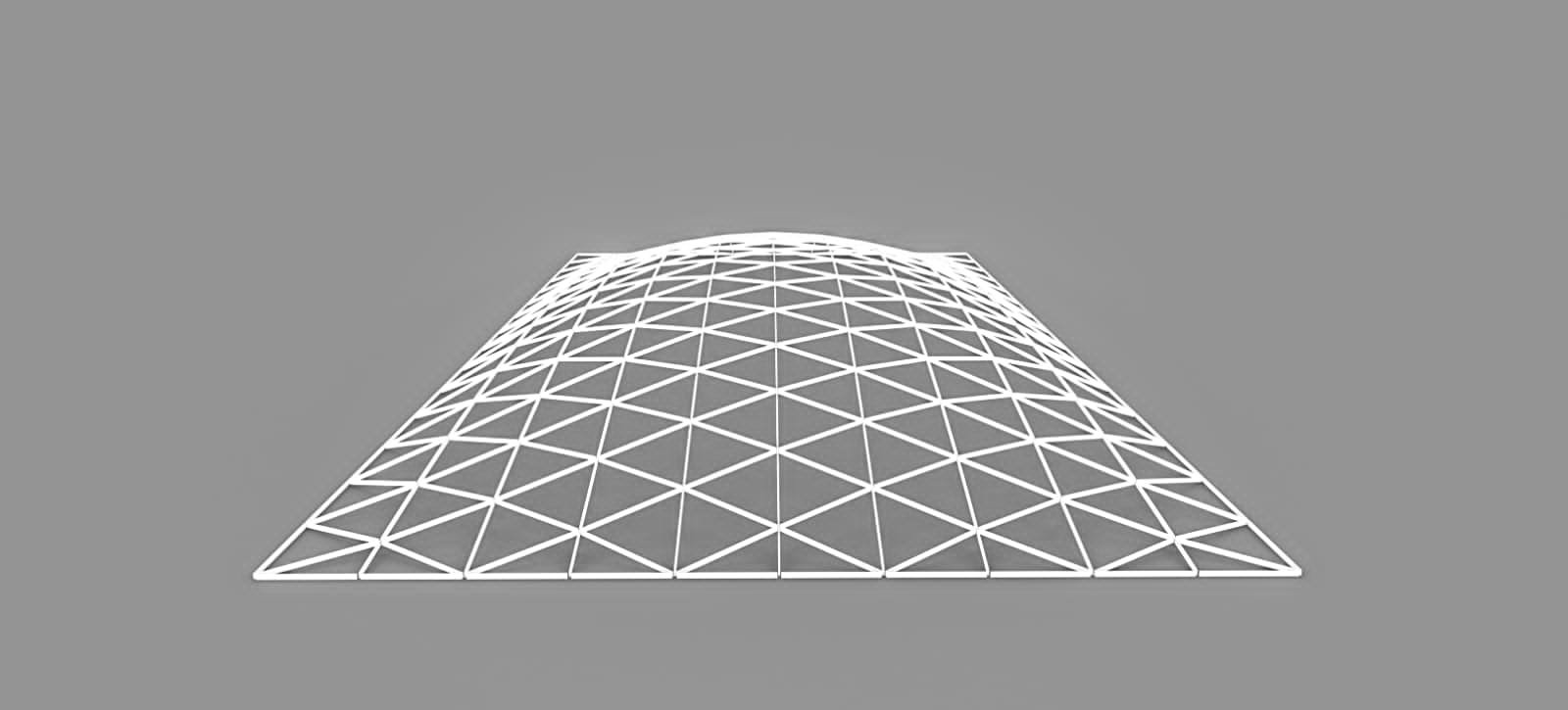 White triangulated roof grid model on a gray background