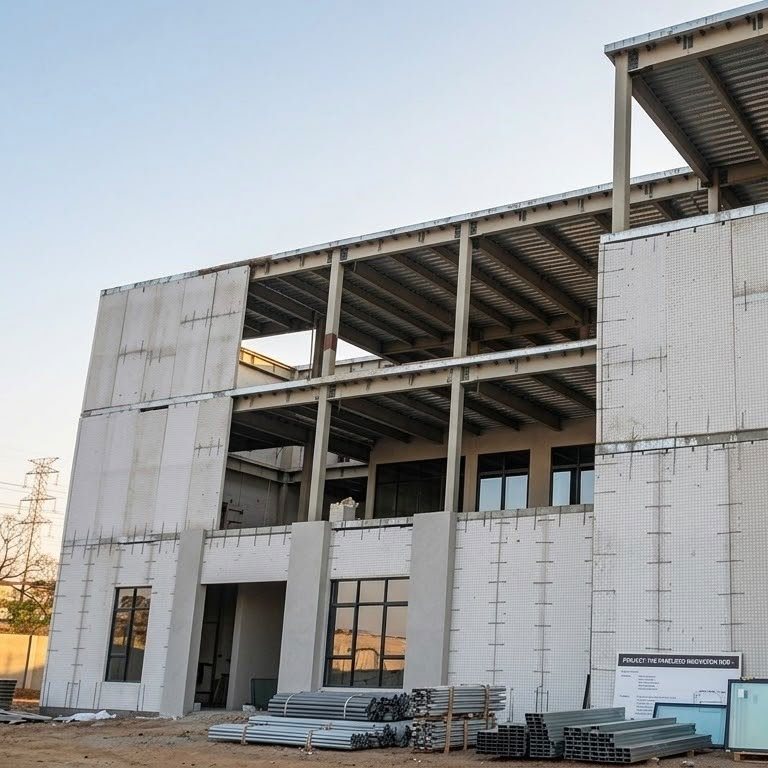 Multi Story Residential System steel roof and building frame under construction