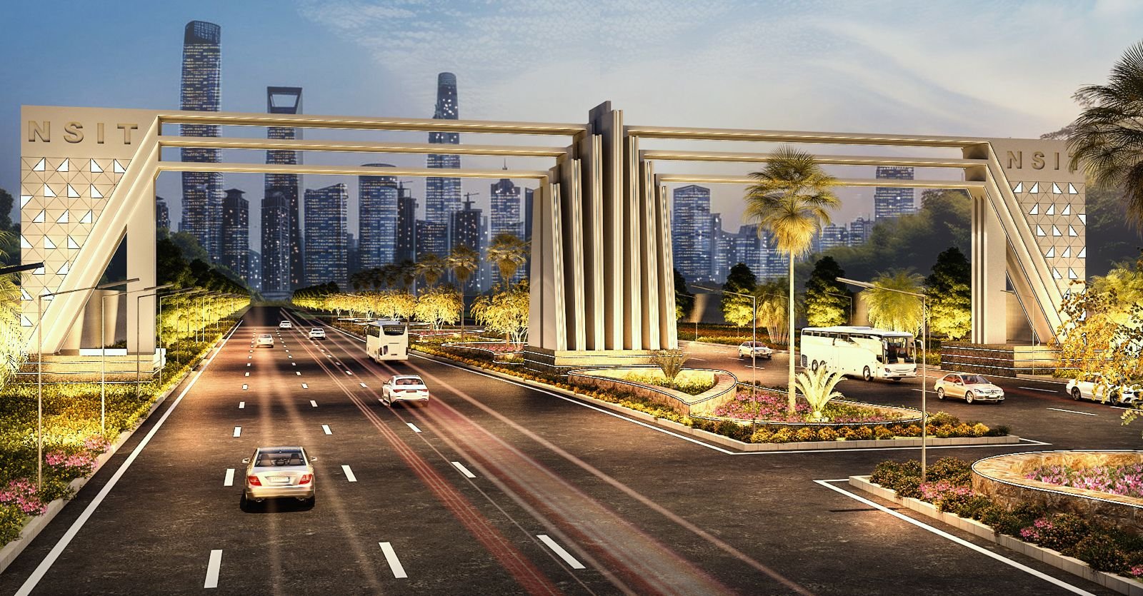 Rendering of the completed grid shell gateway in Lahore CBD