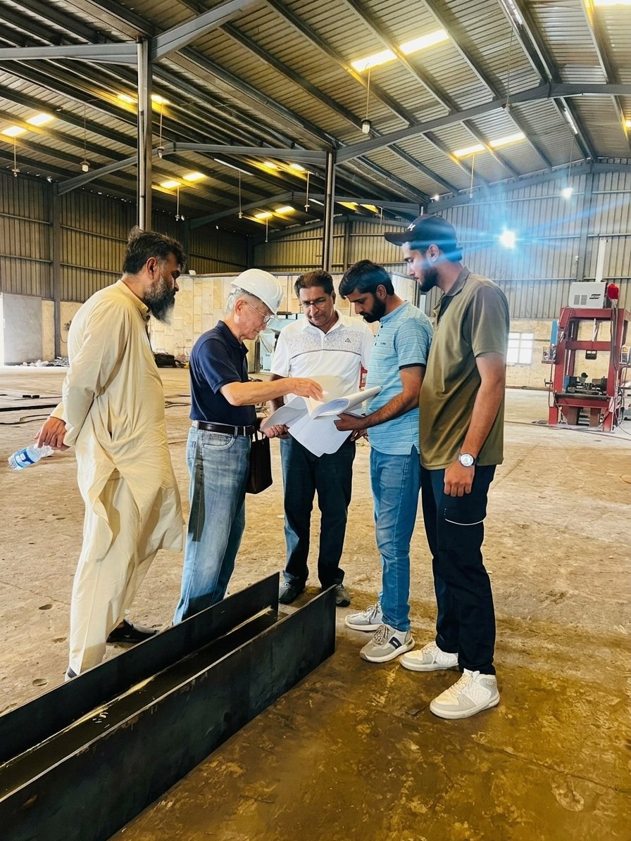 Indus Metal Systems engineers reviewing drawings on a construction site