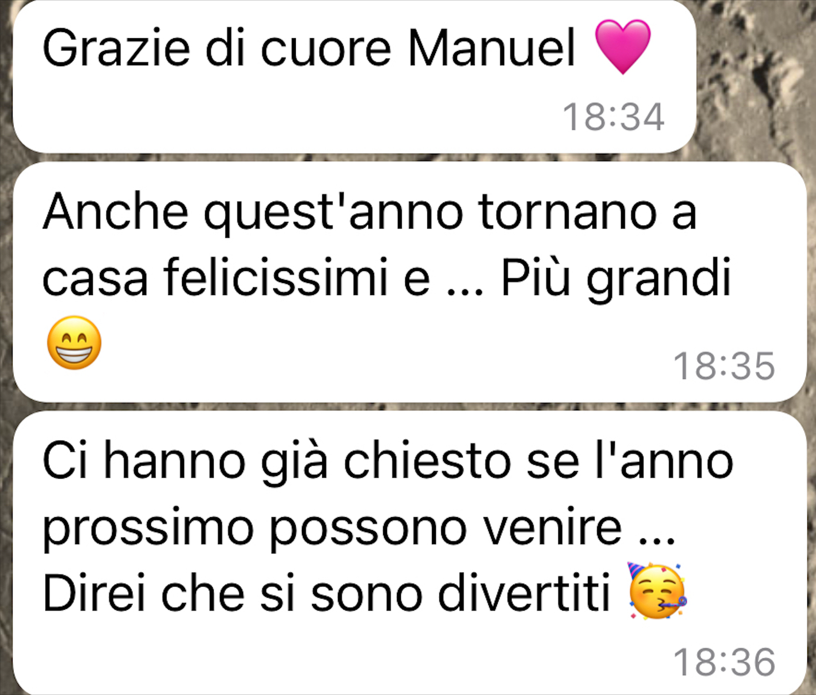 Messaggi di ringraziamento e di entusiasmo dopo il camp