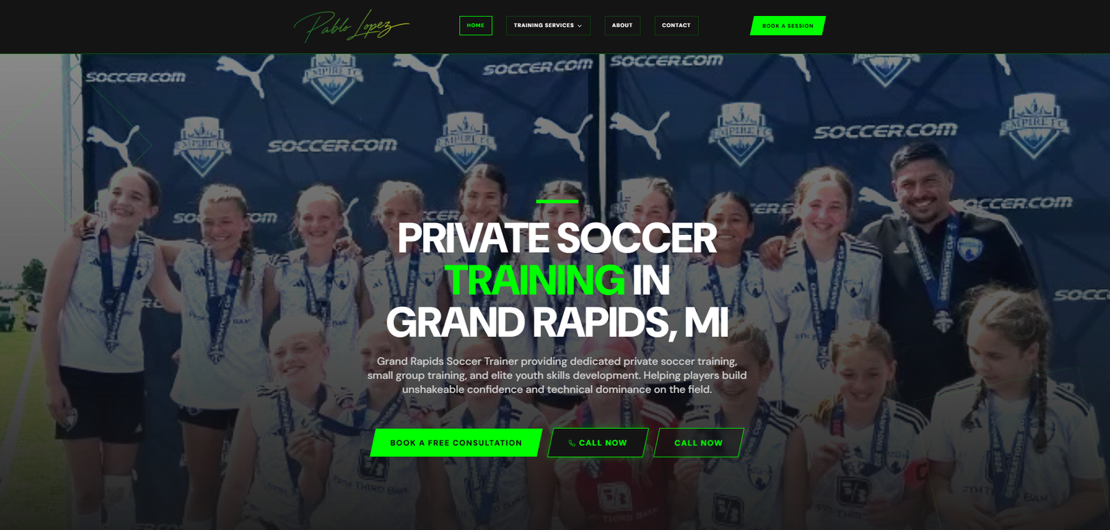 GR Soccer Trainer website design by Local Ranking Solutions