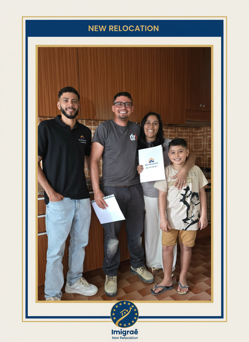 Família feliz em sua nova casa em Portugal, com o apoio da Imigraê New Relocation