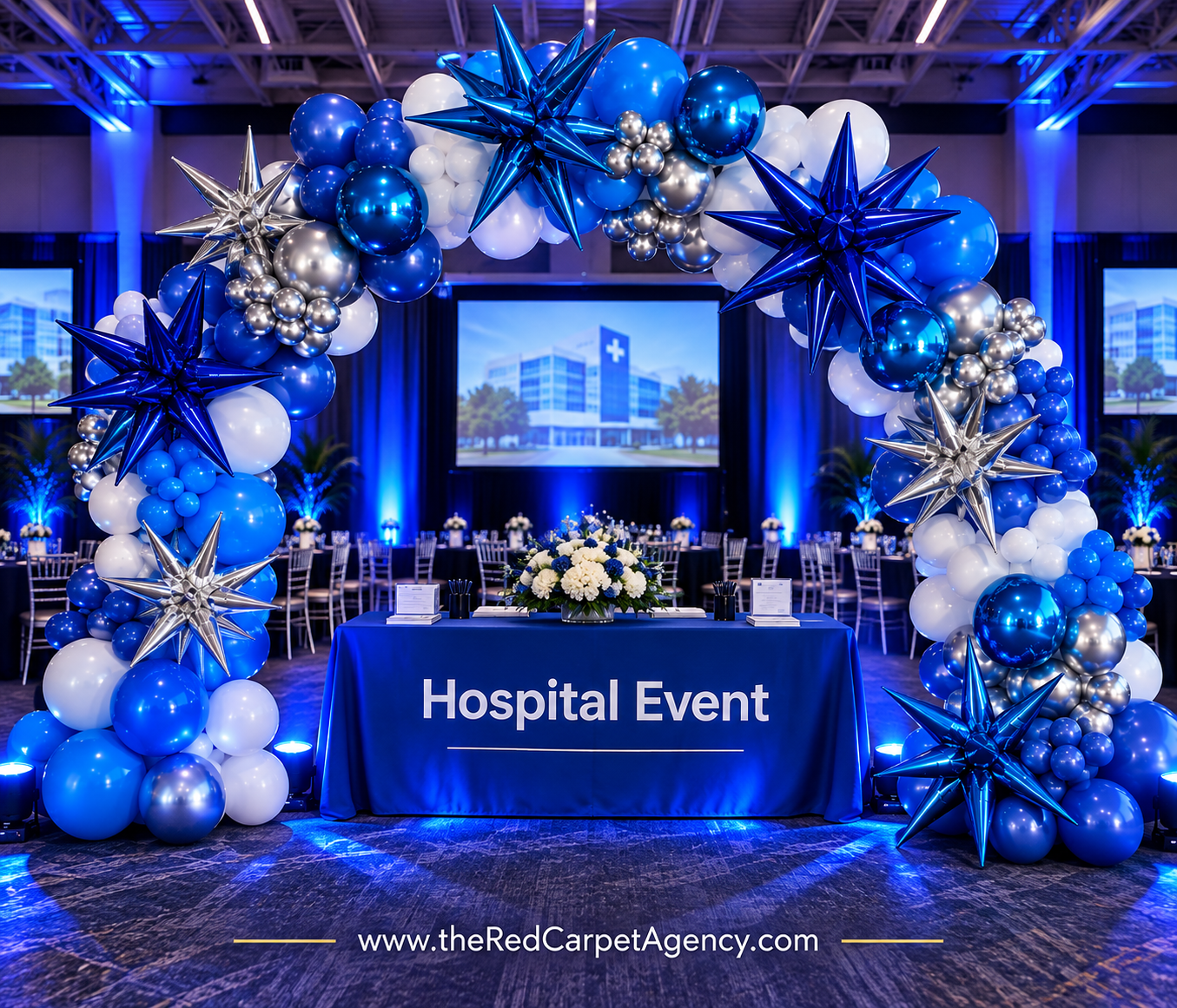 Hospital Gala Entrance — custom balloon décor by Red Carpet Agency