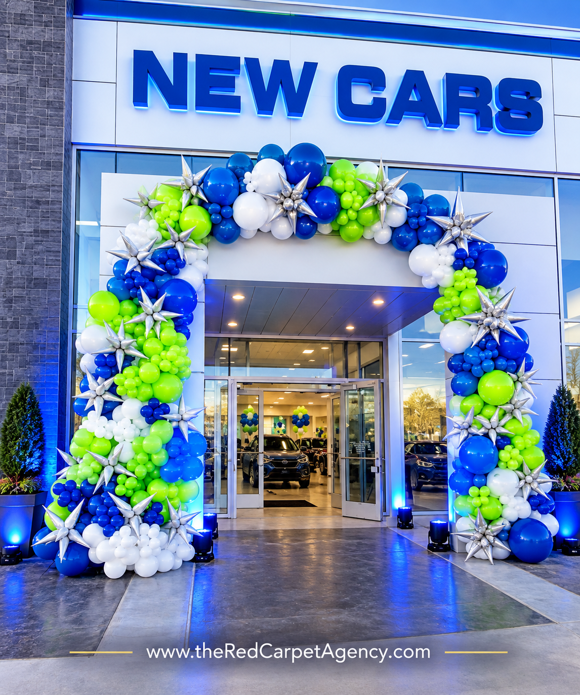 Dealership Grand Entry — custom balloon décor by Red Carpet Agency