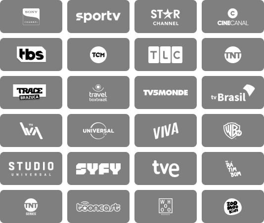 Grid of channel logos like SporTV, Star Channel, TBS, and more