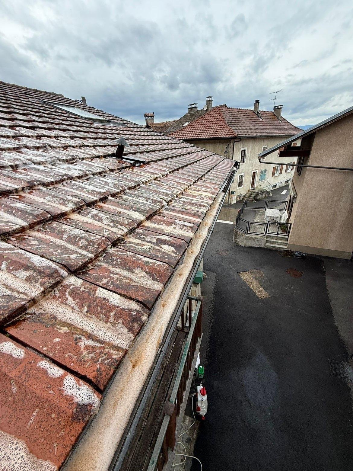 Démoussage et traitement d’une toiture en tuiles avant rénovation