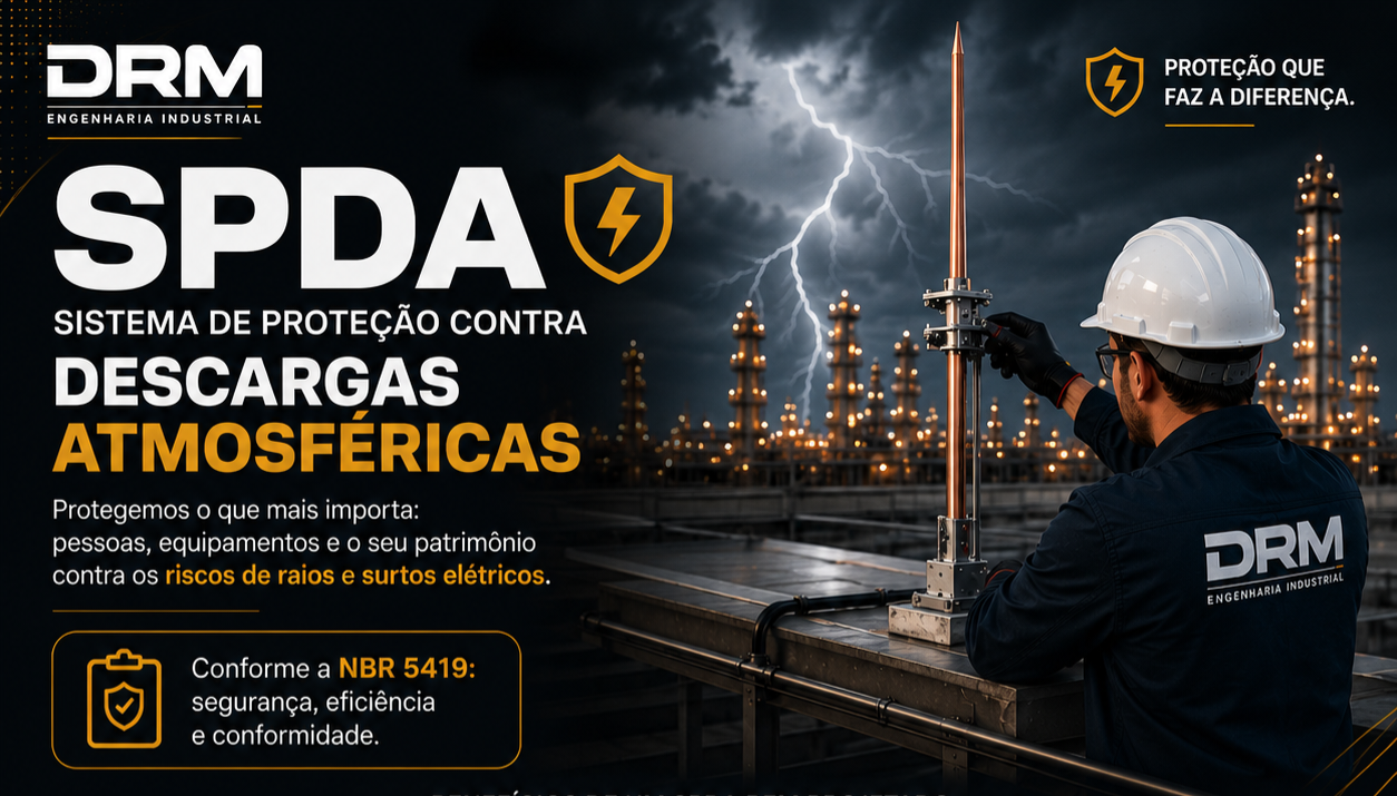 Sistema de Proteção contra Descargas Atmosféricas (SPDA) instalado em indústria