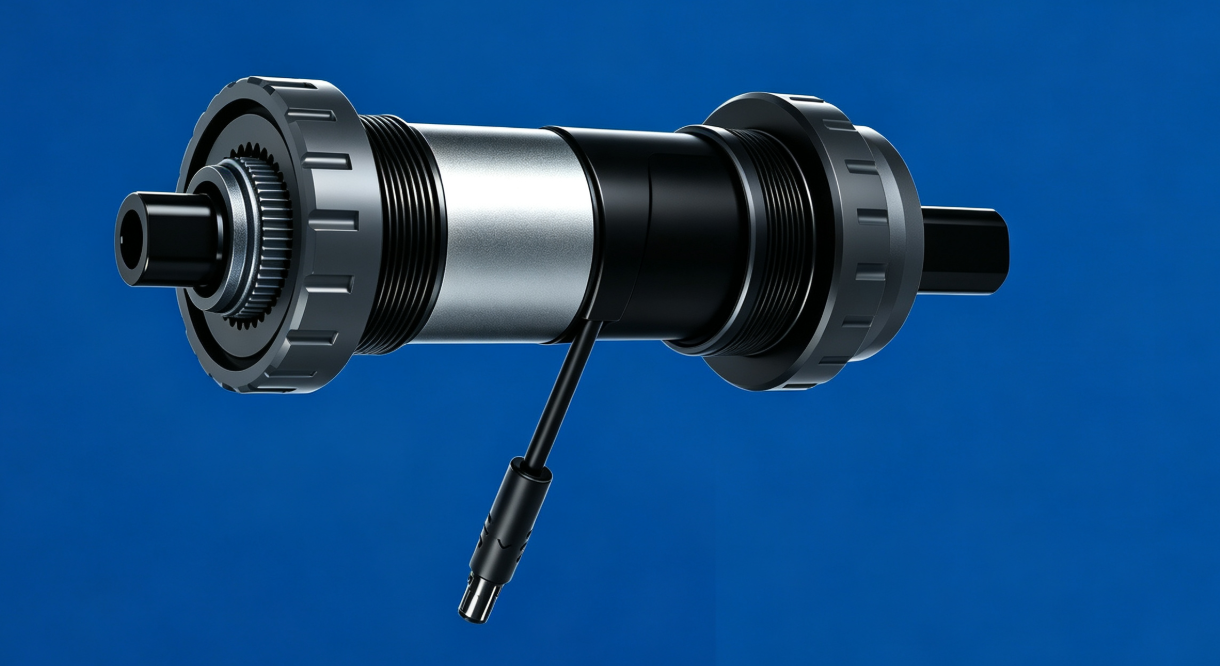 Torque sensor and motor shaft assembly on blue background