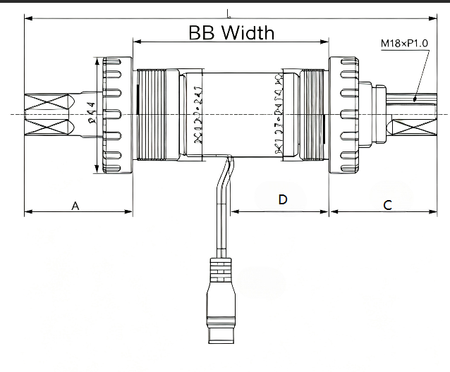 Torque Sensor Technical Drawing showing L, A, C, D dimensions with M18×P1.0 specifications