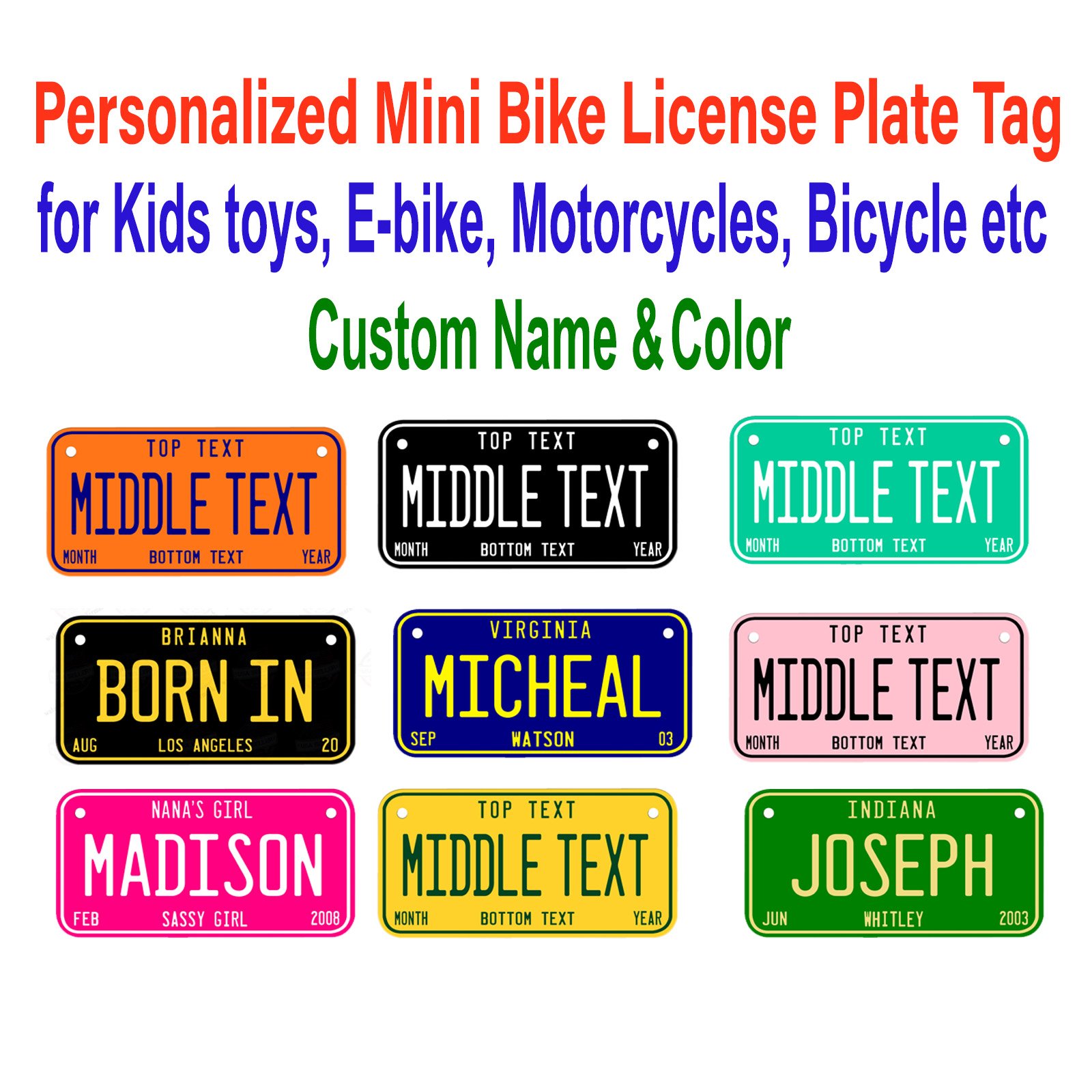 Personalized Custom Kids Bicycle Plate