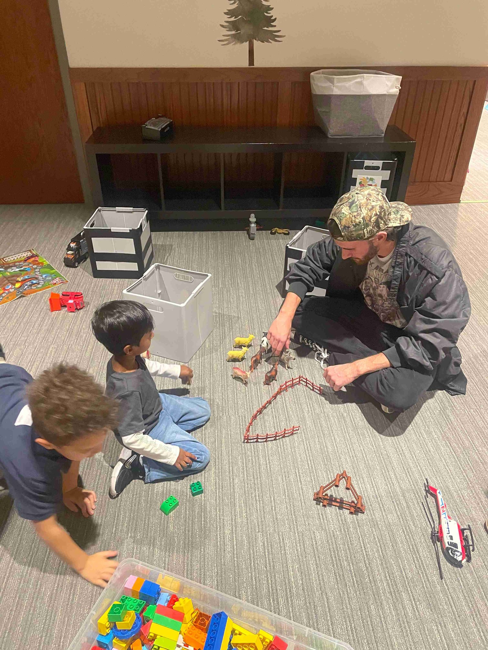 Group engaging in active indoor games