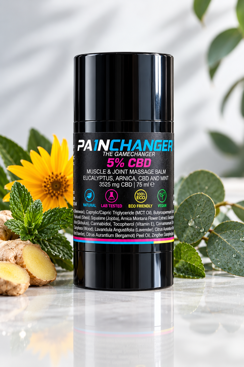 Pa1nchanger CBD Muscle & Joint Balm — product with botanicals