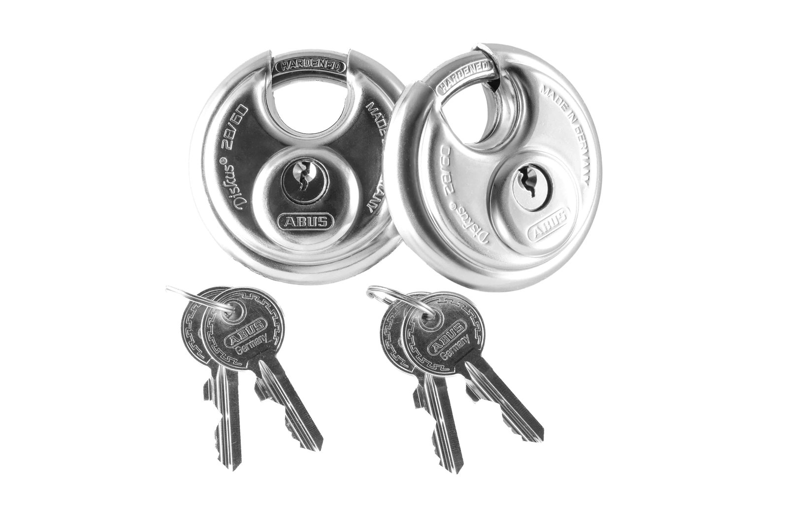 Seitenansicht der ABUS Diskus Schlösser mit Schlüssel