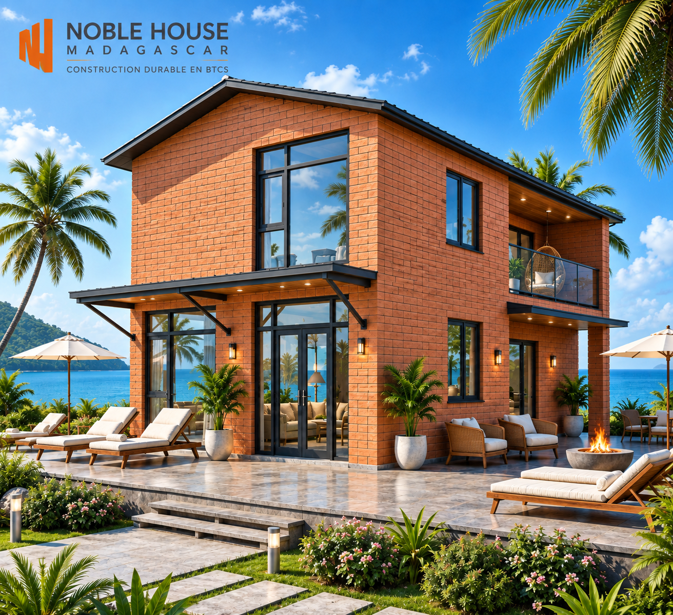 Maison contemporaine en briques de terre et bois à Madagascar