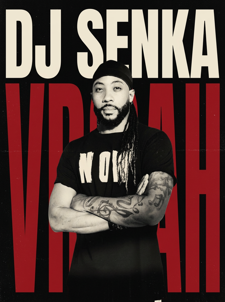 Portrait of DJ SENKA in a black cap with headphones
