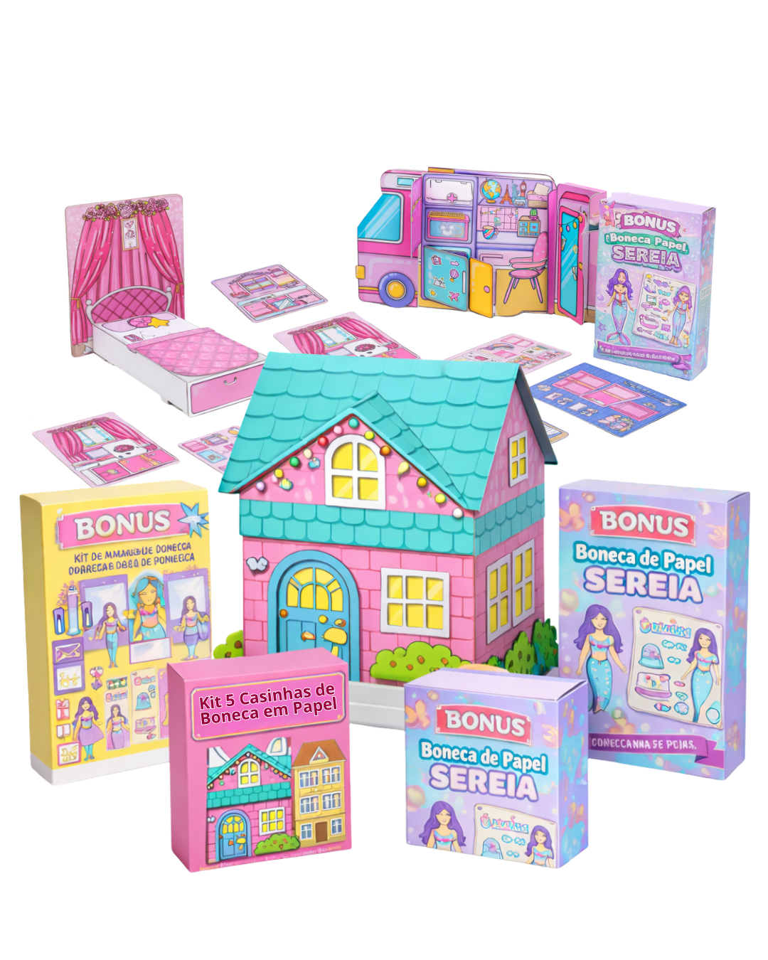 Kit de 15+ Casinhas de Boneca realista em Papel