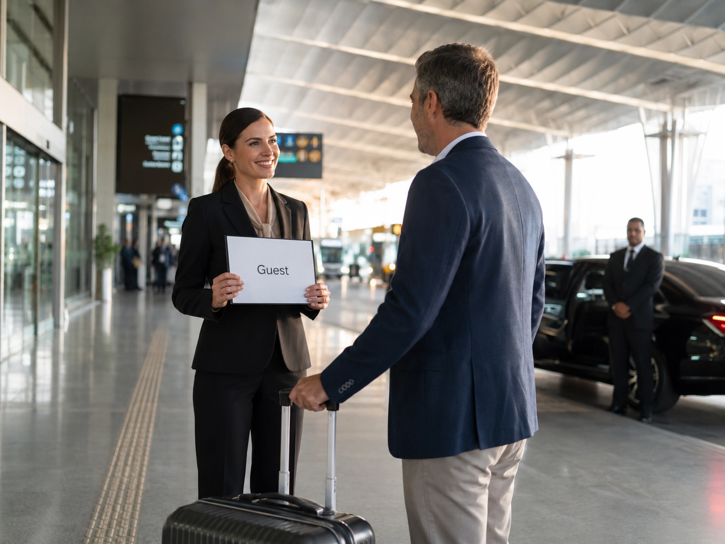 Coordenadora com placa de identificação no terminal