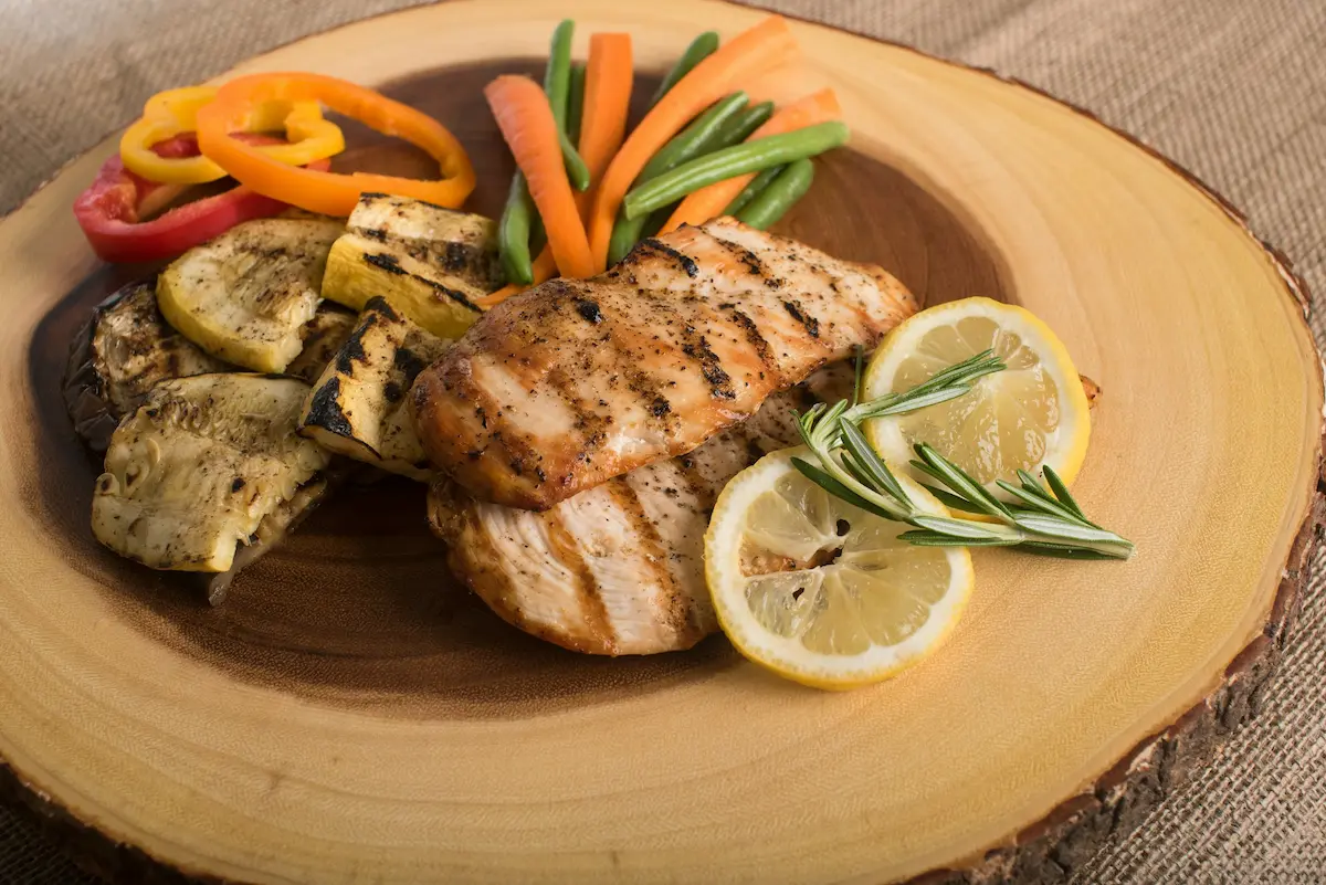 Grilled chicken breast with roasted vegetables