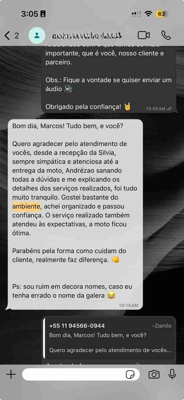 Depoimento de cliente satisfeito no WhatsApp de Alessandro Raposo.