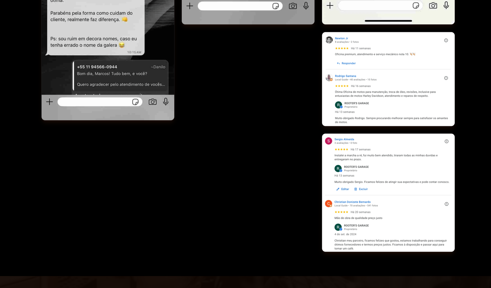 Depoimento de cliente satisfeito no WhatsApp de Danilo, agradecendo o atendimento.