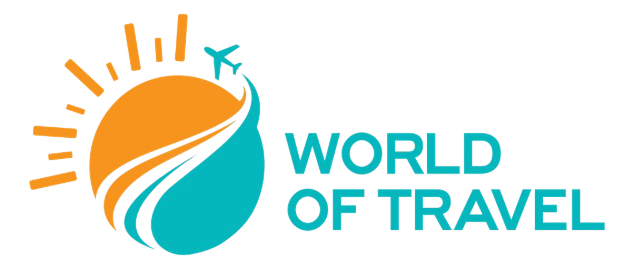 World of Travel Logo - orange sun with teal teardrop shape