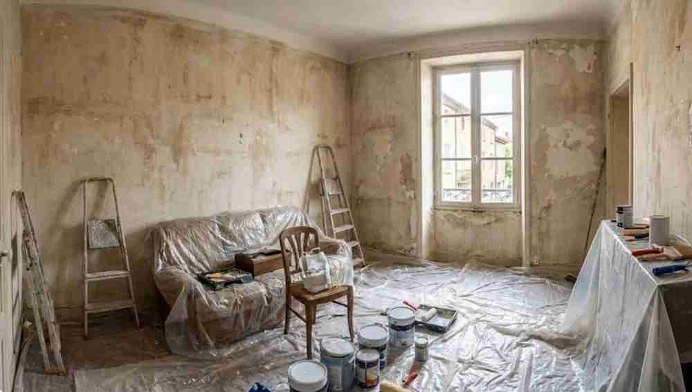 Pièce en travaux avant peinture