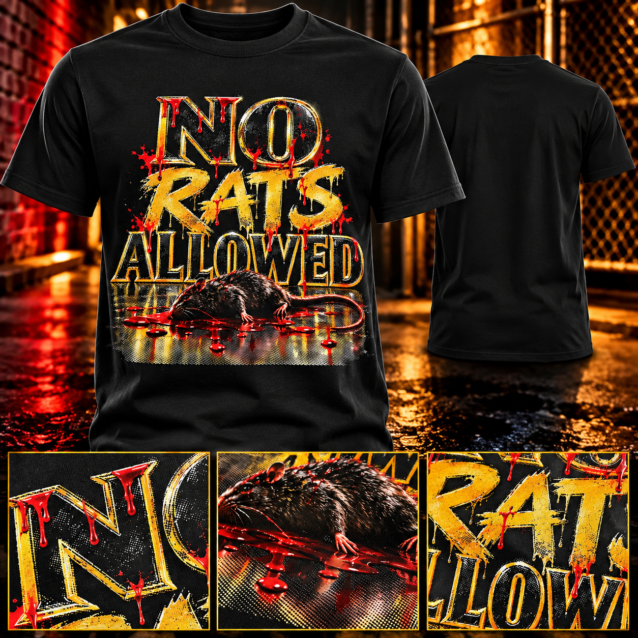 Black and Gold No Rats Allowed