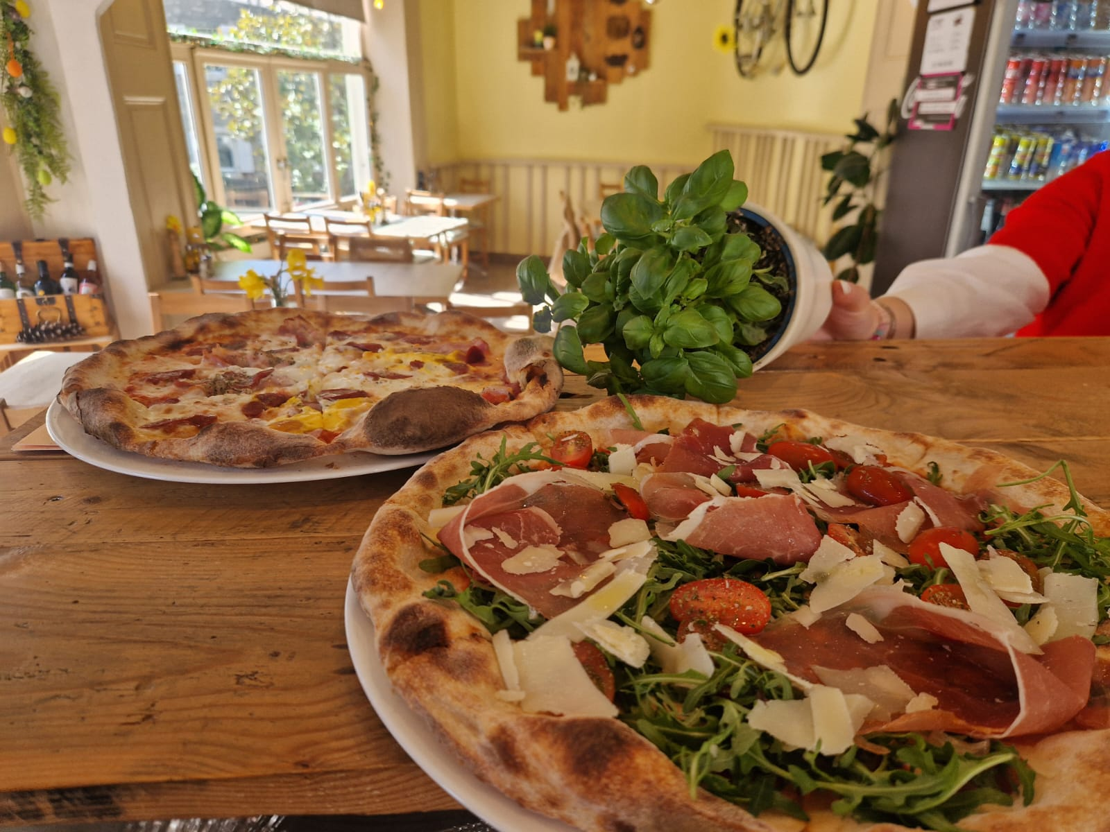 Pizzas sur table en bois