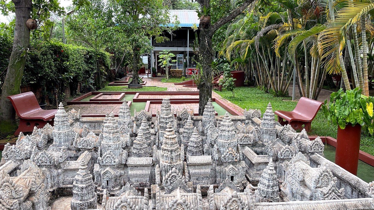 Miniature temple complex with detailed Khmer architecture