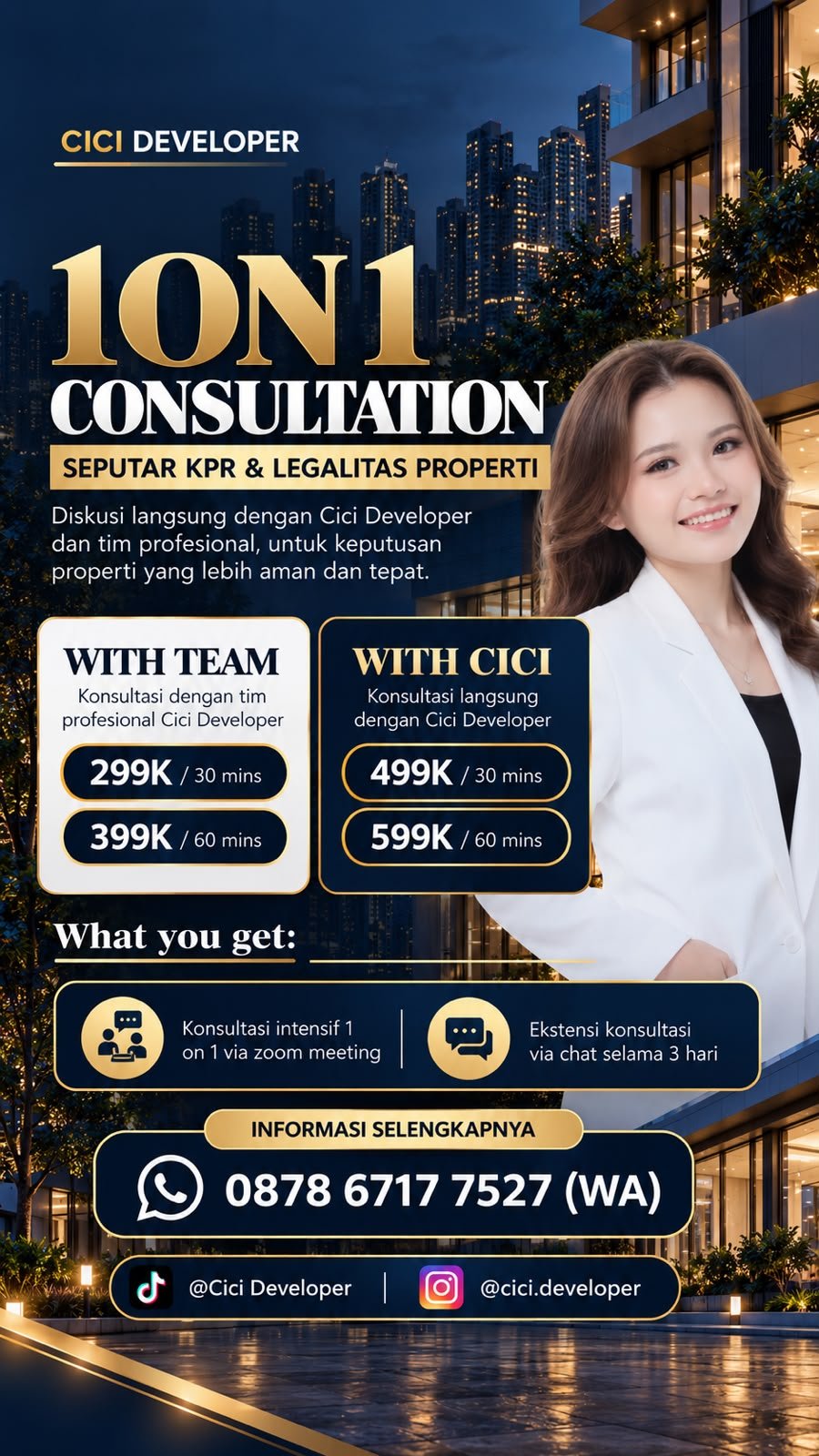 Poster program 1 on 1 Consultation Cici Developer beserta pilihan harga dan manfaat