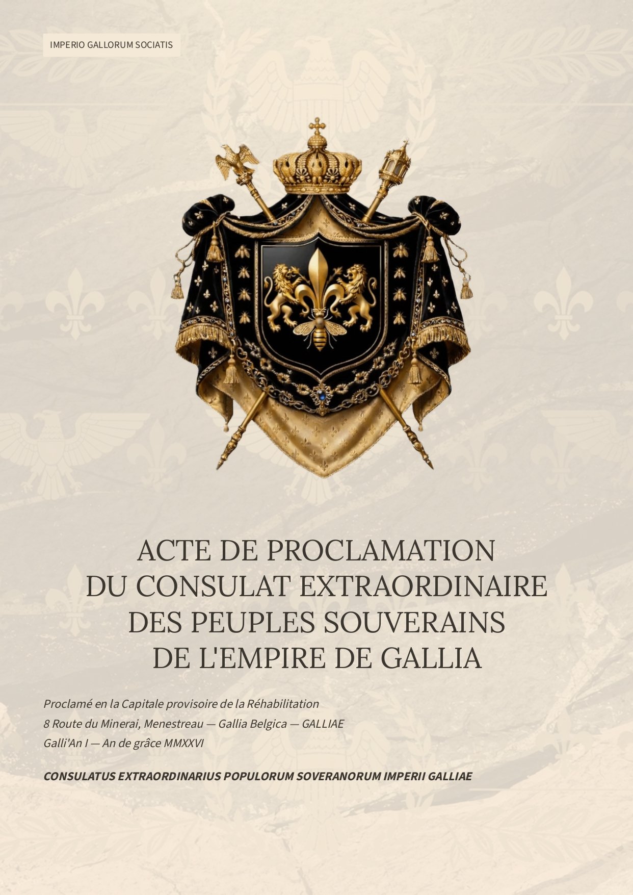 Couverture originale — Acte de Proclamation