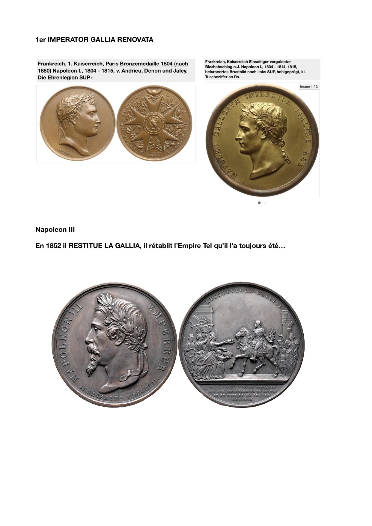 Neapolio 1er (Napoléon) IMPERATOR GALLIA RENOVATA - Image 1