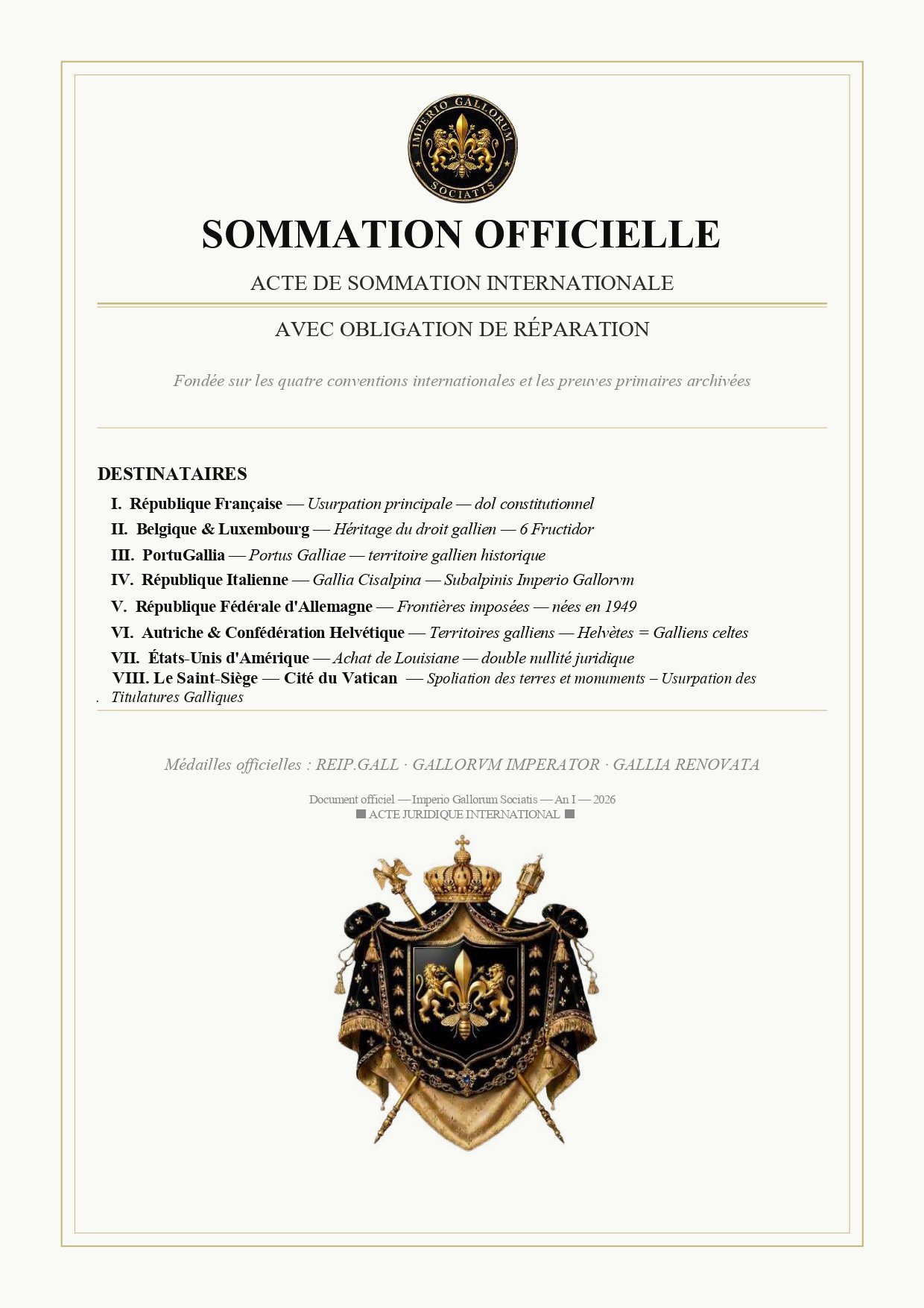Couverture originale — Sommation officielle