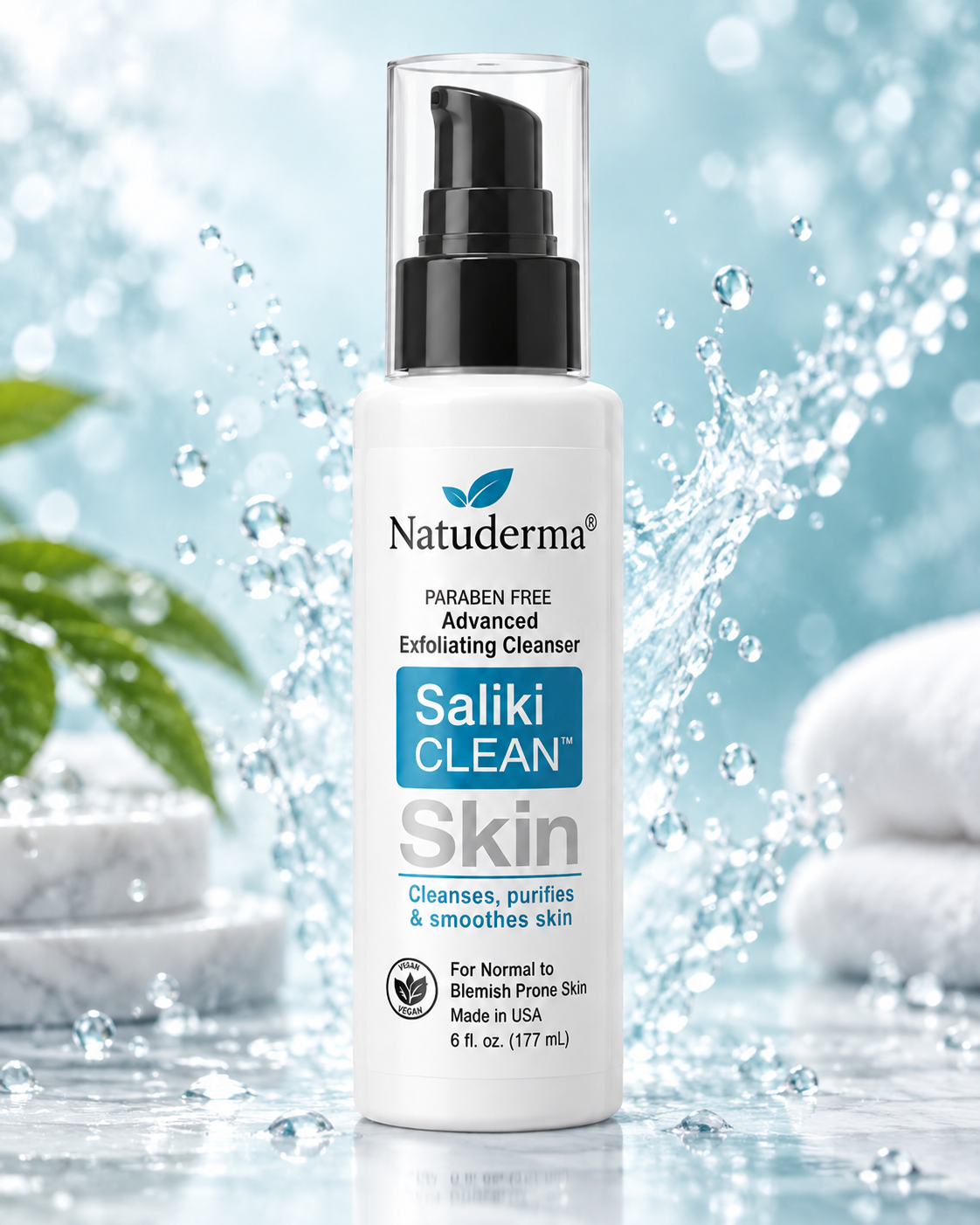 Natuderma Saliki Clean Skin advanced exfoliating cleanser pump bottle