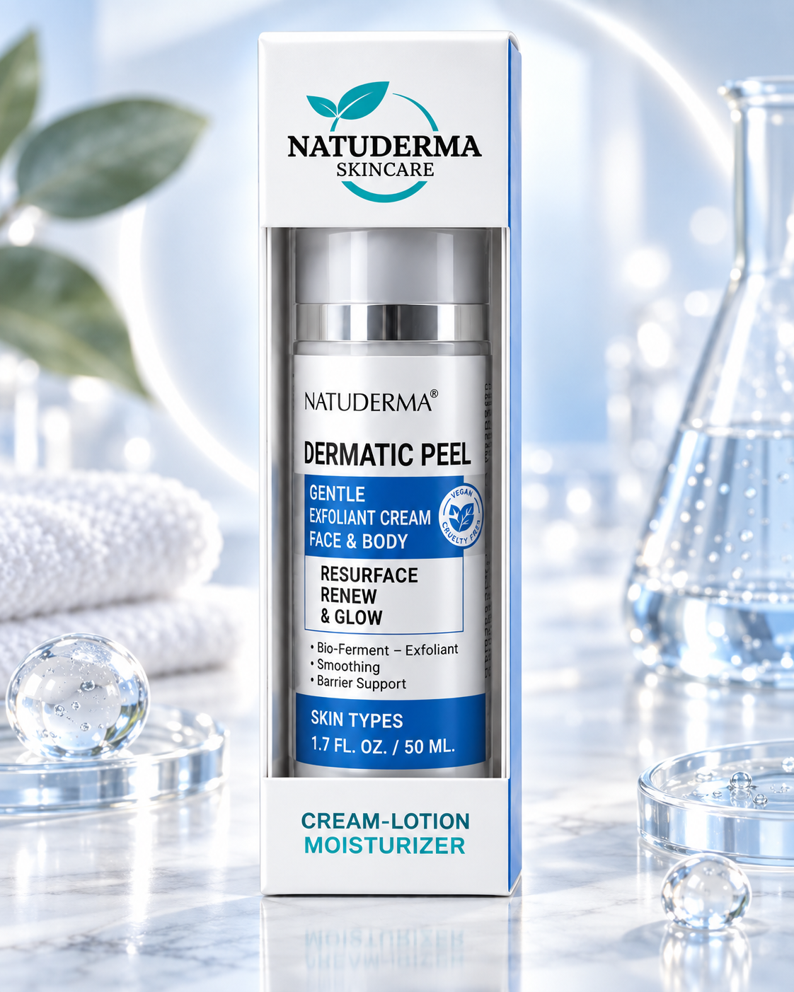 Natuderma Dermatic Peel cream bottle in white and blue box