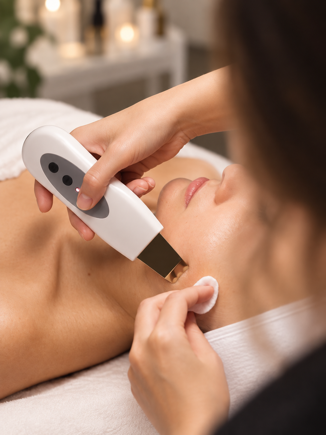 Ultrasonic spatula facial cleansing treatment