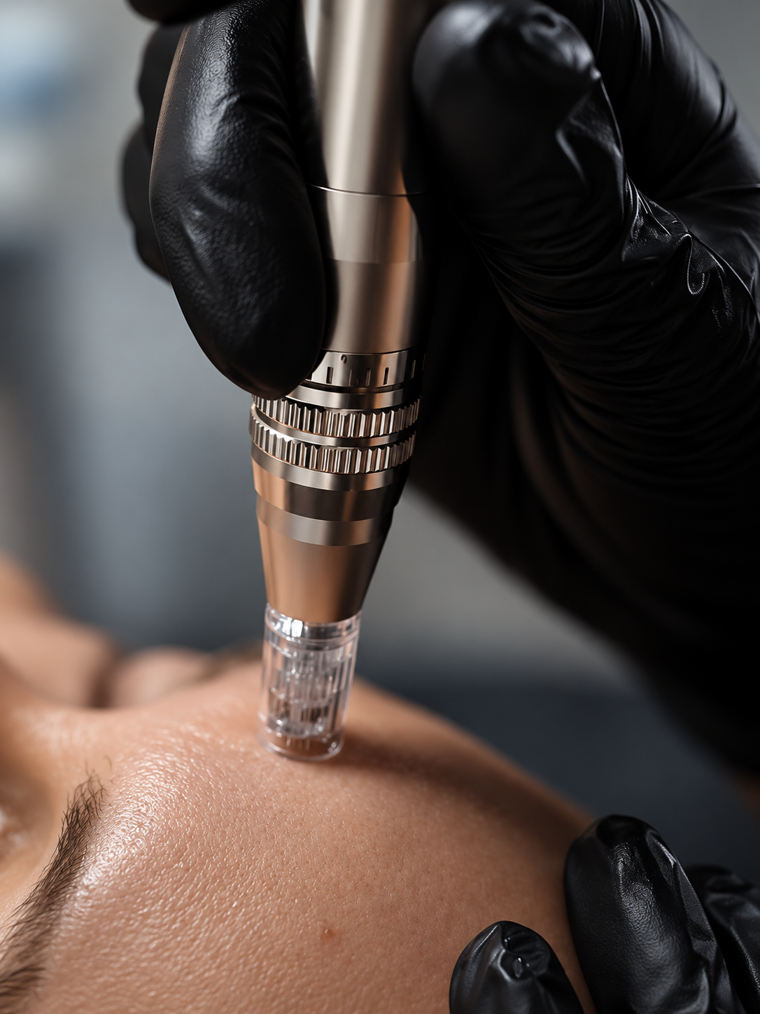Close-up of professional microneedling on the cheek