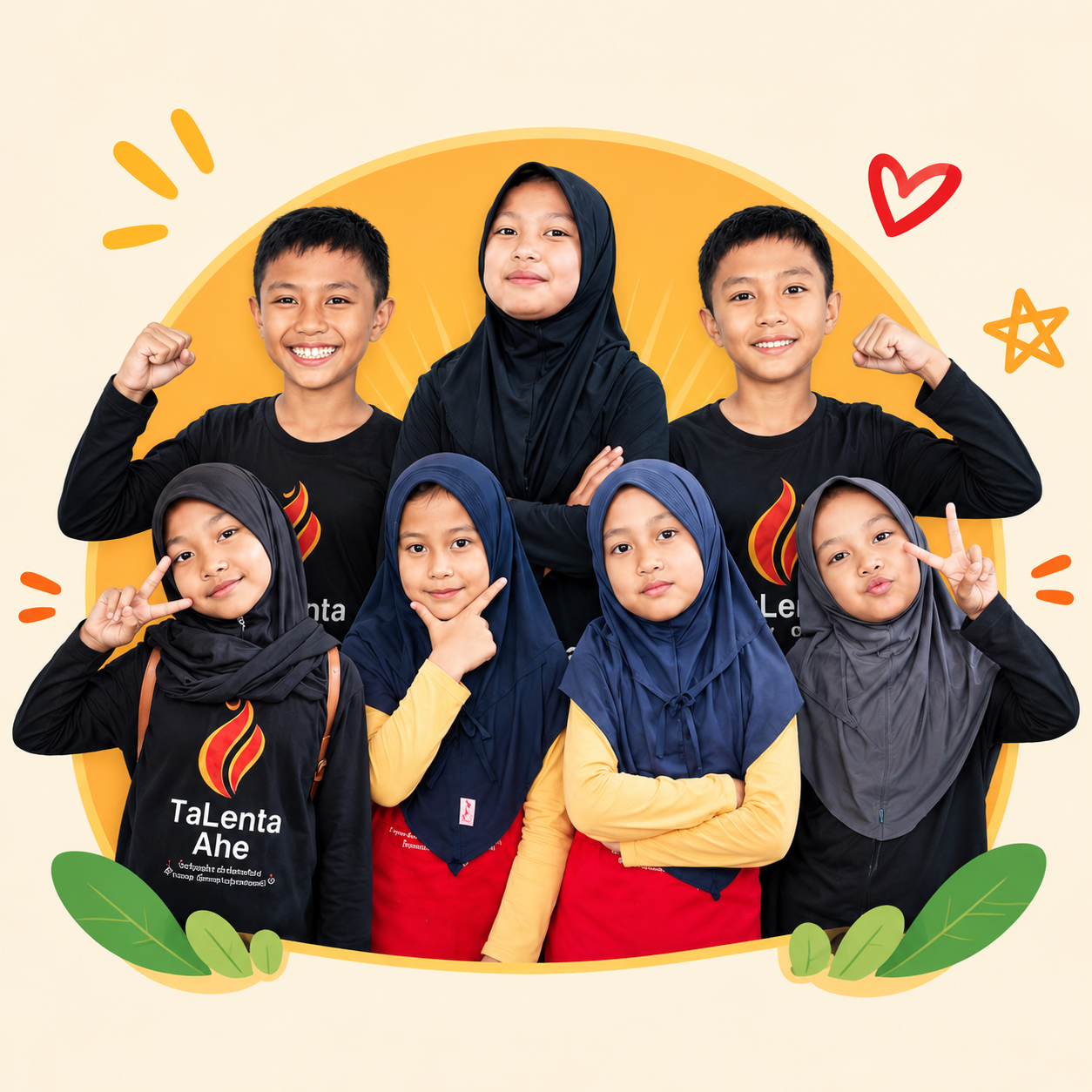 Anak-anak TaLenta Ahe dengan dekorasi ceria berwarna kuning, merah, dan hijau